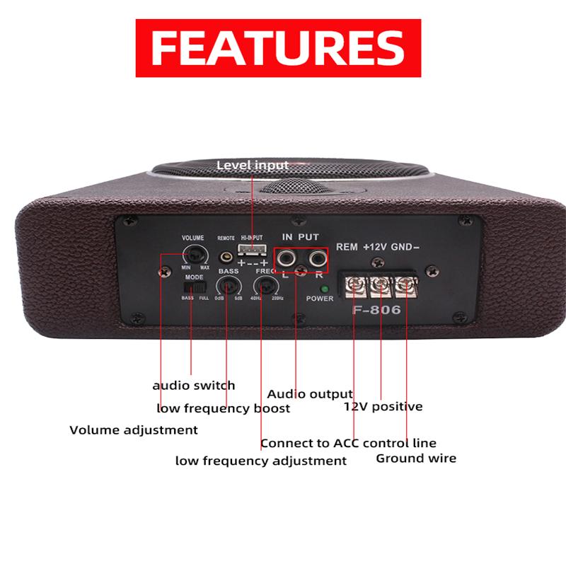 8 Inch Wood Texture Subwoofer Car Audio Ultra-Thin Subwoofer High Power Active Tweeter RMS 80W Speakers Installed Under The Seat