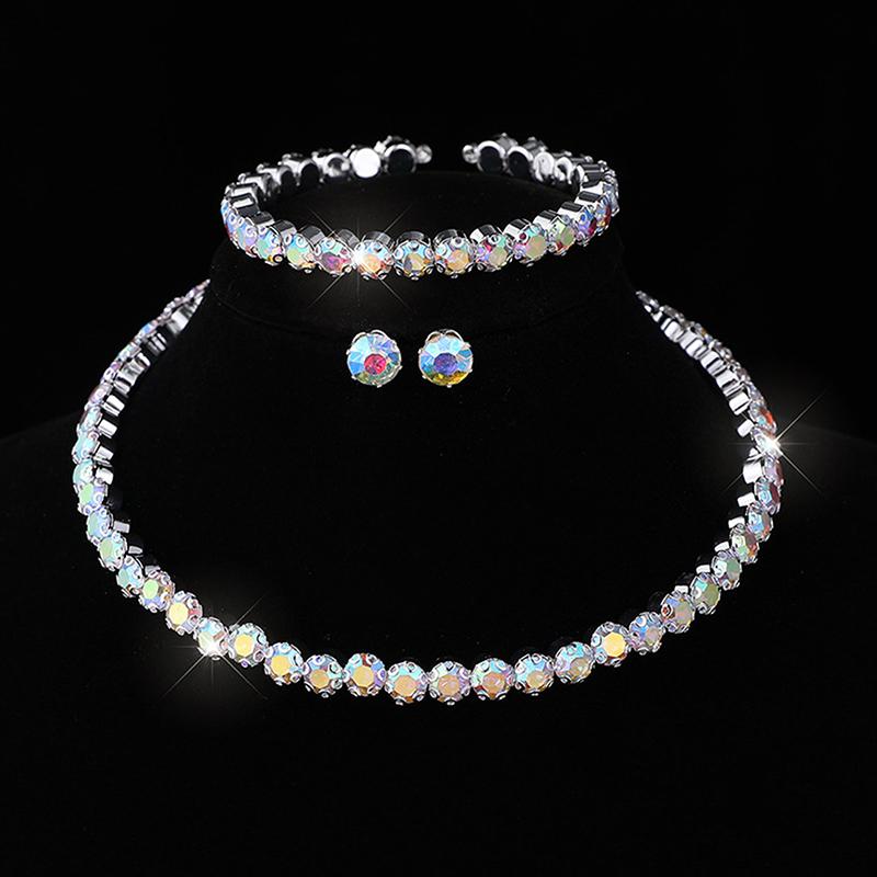 3Pcs Women'S Jewelry Set With  Multi-Layer Collars Necklace Earrings Bracelets Wedding Party Accessories