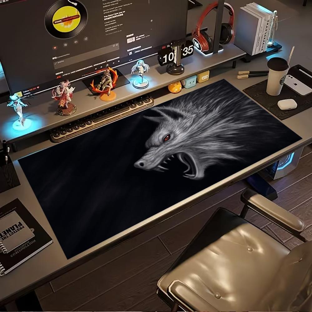 Dark Red Eye Wolf Large Gaming Mouse Pad Non Slip Rubber Keyboard Mat Stitched Edge For Pc Gamer Laptop Office Workstation