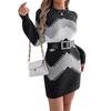 Autumn and Winter Women's Dress Casual Colorblocking Lantern Sleeve Sweater Dresses