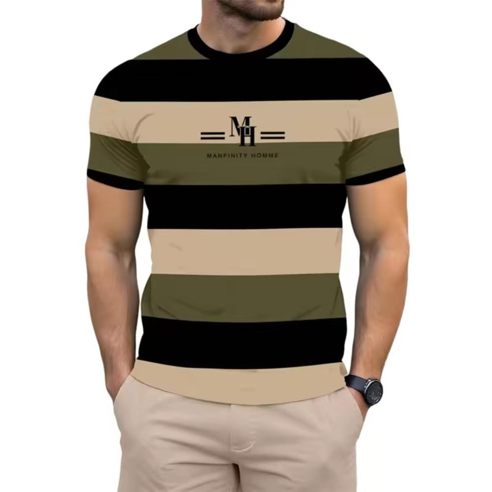 Colorful Striped Small Icon Simple Fashionable Comfortable Soft Breathable Large Loose Casual Short Sleeved Men's T-shirt
