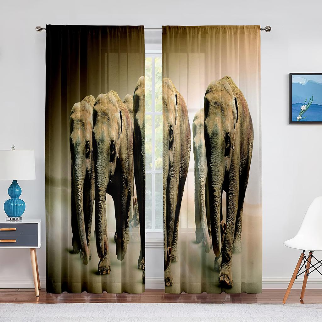 Afrikanischer Wildtier-Elefant und Nashorn-Tüllvorhänge für Wohnzimmerdekorationen, Chiffon, durchsichtiger Voile, Vorhang für Küche und Schlafzimmer
