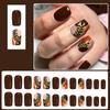 Salon Grade Press On Nail Gold Foil Glitters Artificial Nail Autumn Winter Deep Brown Shade 24Pcs/Box NonToxic