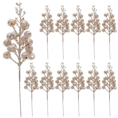 12Pcs Artificial Snowflake Berry Stems Bright Glitter Christmas Tree Decor Party Favors Holiday Craft Wreath Picks Xmas