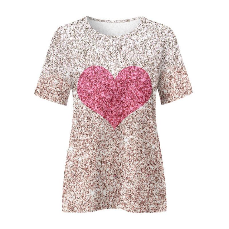 Women T-Shirt Love Pink Digital 3D Print Y2k Elegance Vintage Short Sleeve Elegant Casual Comfortable Polyester Round Neck
