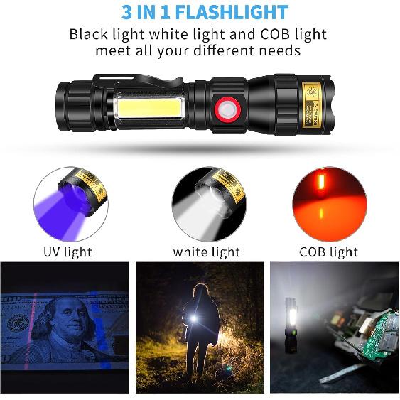 DARKBEAM 365nm UV Flashlight Black Light LED, 3-in-1 Ultraviolet Flashlight USB -C Rechargeable Woods Lamp Mini, Blacklight Flash Light Powerful