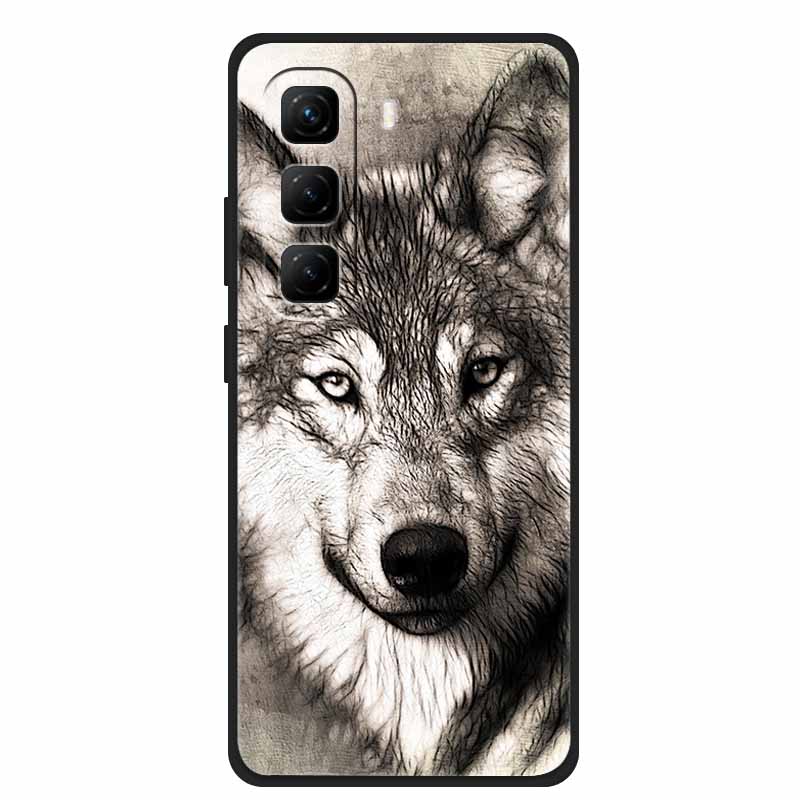 Per Custodia Infinix Hot 50 5G Fiori Morbido Silicone TPU Antiurto Custodie per Telefono per Infinix X6720 Animali Lupo Cool Copertura Protettiva