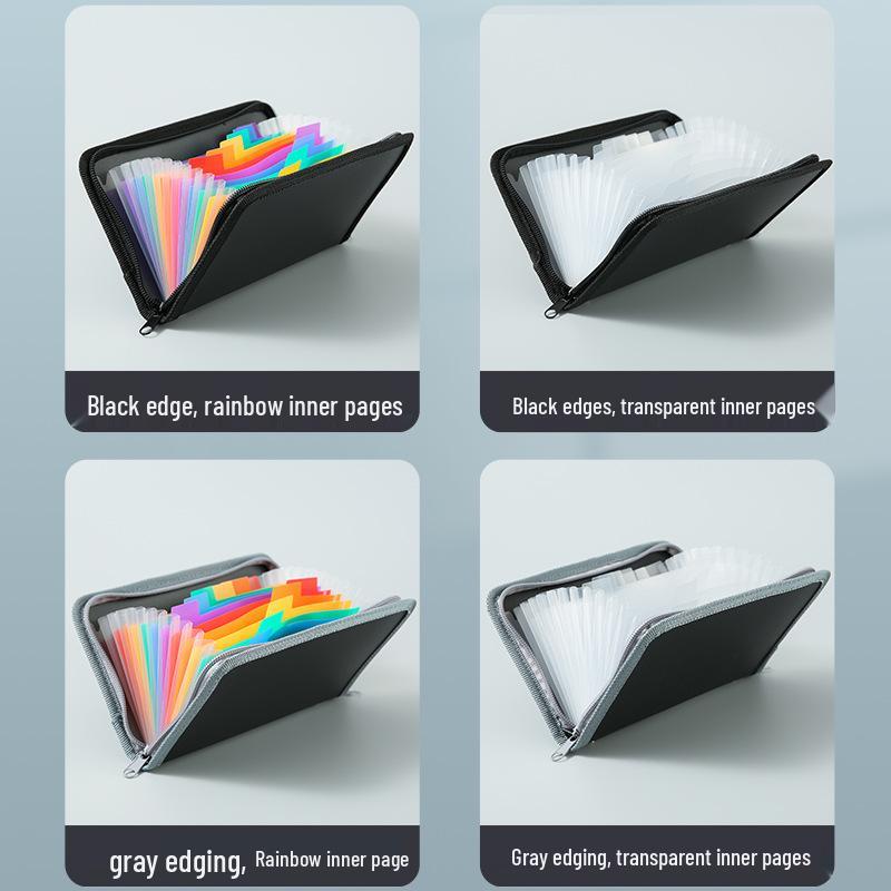 A6 Mini Accordion Bag with Rainbow Edging - Multi-layer Receipt Storage Folder with Zipper