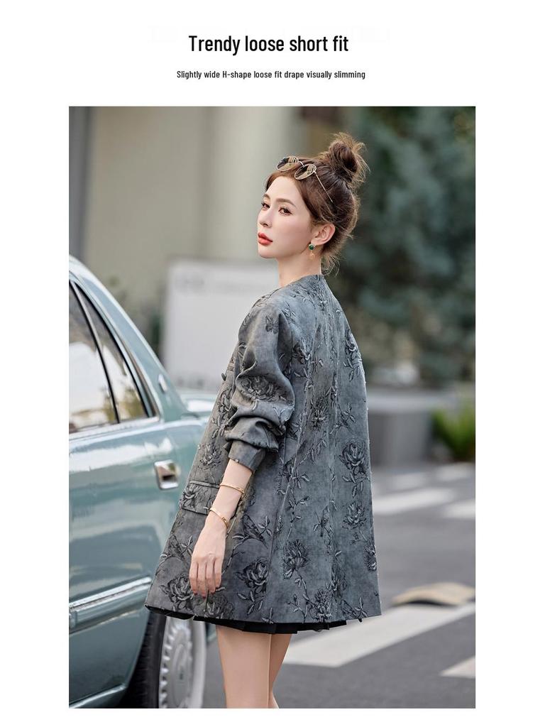 2025 Spring Women's V-Neck Jacquard Single-Breasted Fashion Suit Jacket