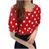 Fashion Women Casual Short Sleeve Polka Dot  Casual Tops Button Shirts