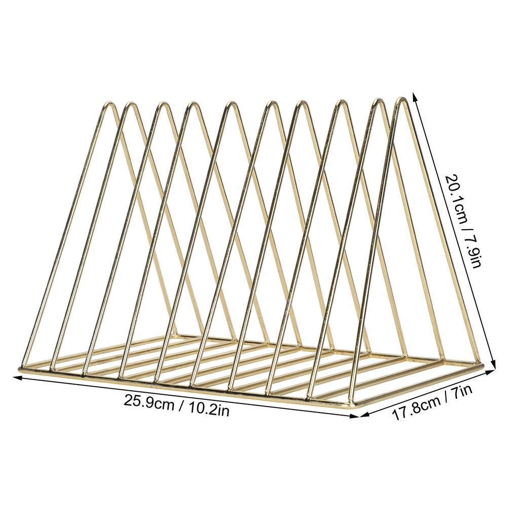 Iron Magazine Holder Triangular Book Letter Storage Metal Desktop File Sorter Organizer Gold