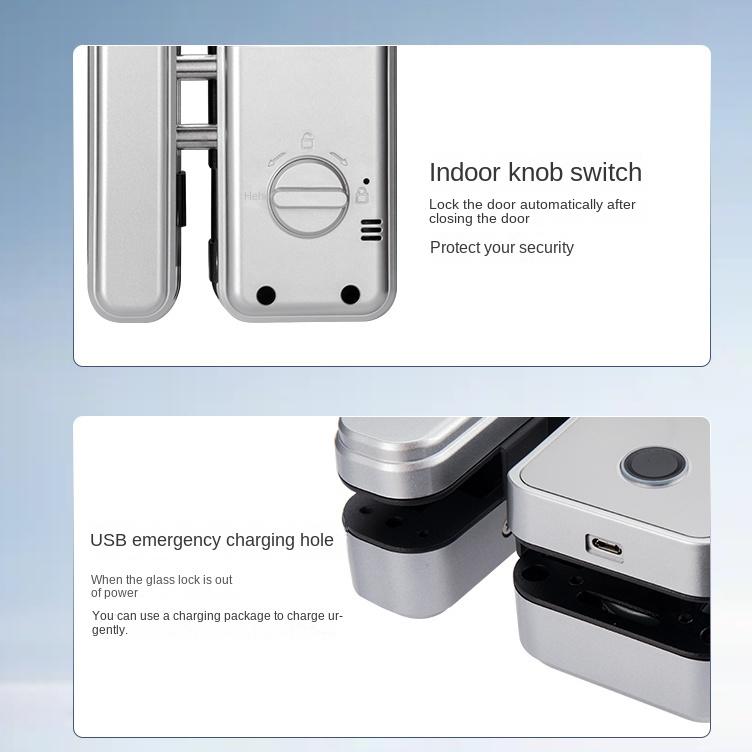 Glass Door Fingerprint Lock Without Opening Hole Electronic Password Lock with Frame Without Frame No Wiring