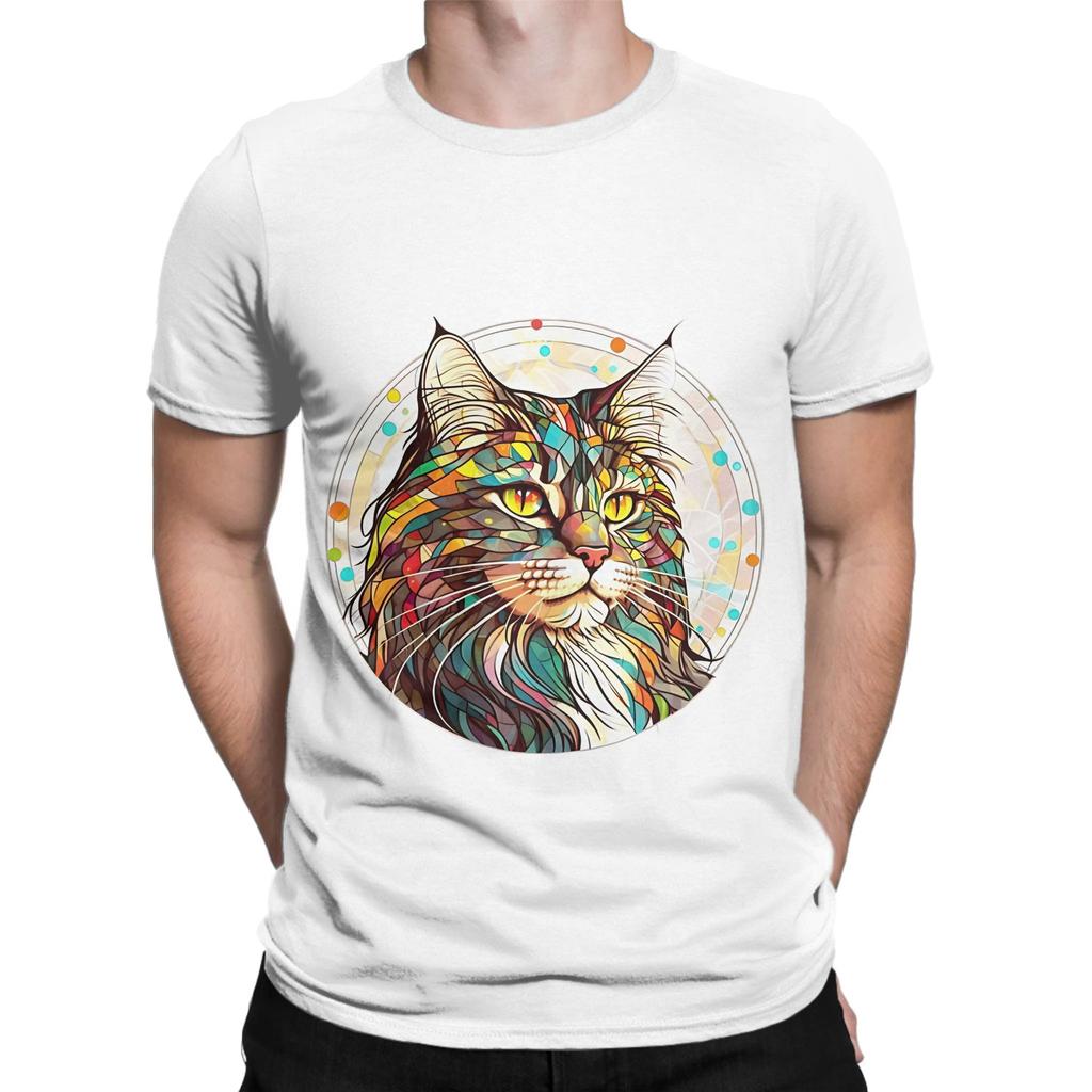 Maine Coon Stained Glass Maine Coon Novelty 100 Cotton TShirt Maine Coon Tops Tees For Unisex