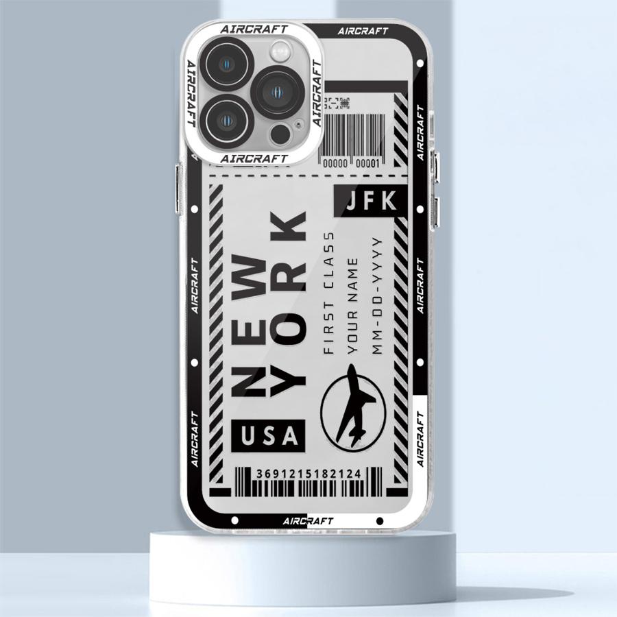 Airplane Bus Tickets Phone Case for iPhone 16 Pro 13 Pro Max SE 8 7 Plus XR 14 15 Pro Max 11 12 Mini X XS Max Clear Soft