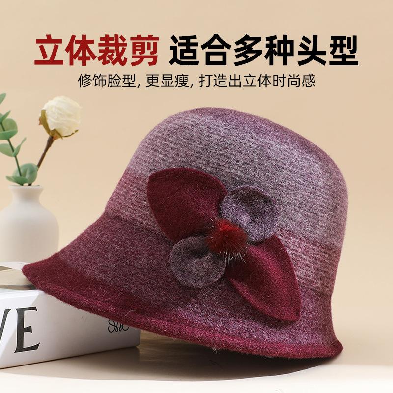 Autumn and Winter New British Retro Wool Basin Hat Thickened Warm Temperament Flower Top Hat Winter Fisherman Hat