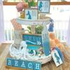 Wooden Beach Mermaid Theme Sign Tiered Tray Decoration Wood Seaside Figurines Plaque Coastal Bar Decoration Desk Ornament