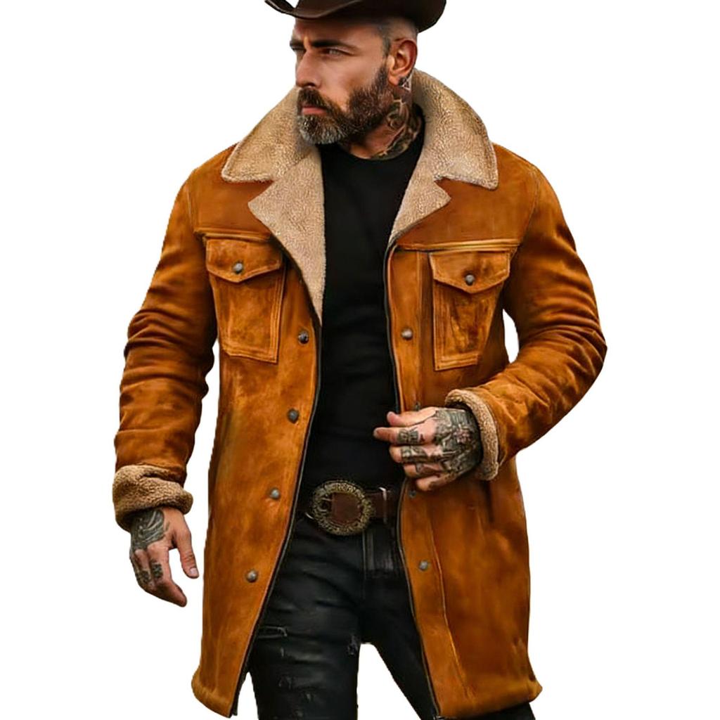 2025 New Men's Retro European American Suede Jacket – Autumn/Winter Color Block Patchwork
