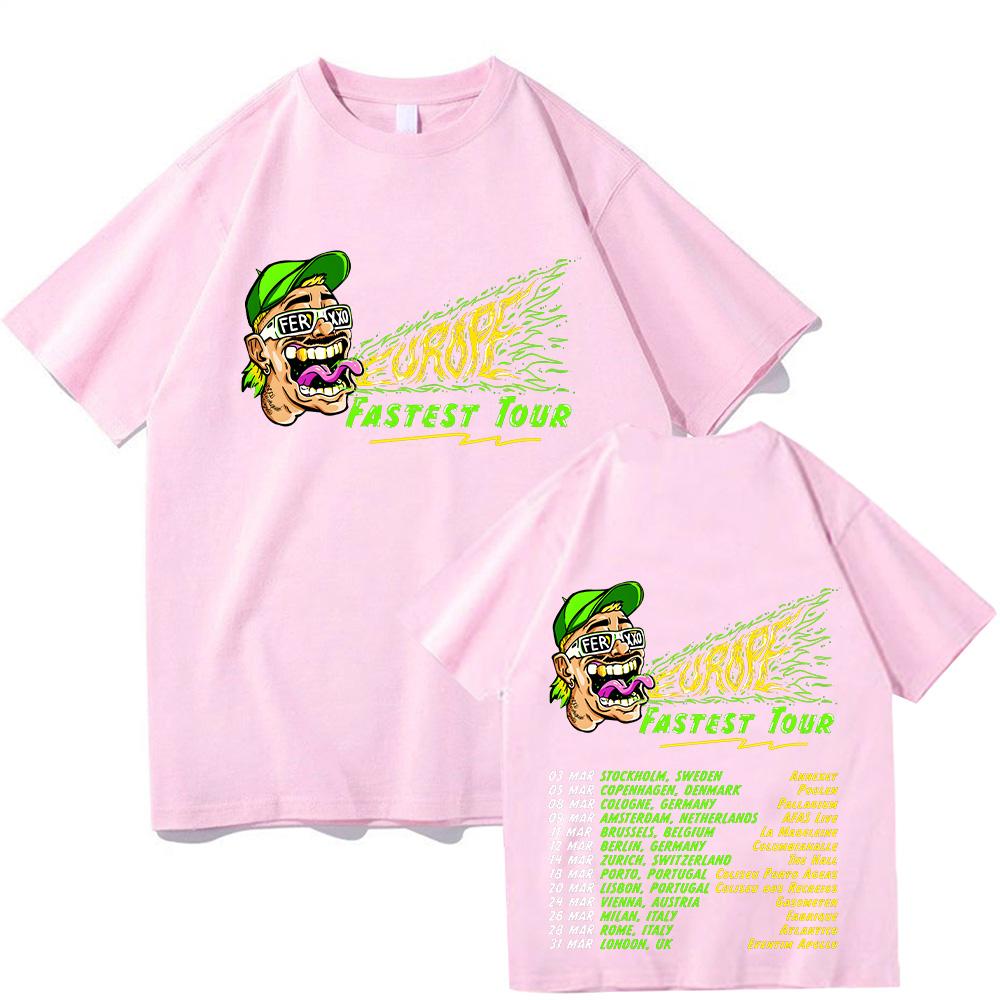 

Футболки Feid Ferxxo Tour 2025 Футболки с рэперами Футболки с коротким рукавом Хип-хоп Футболки унисекс Y2K Футболки из высококачественного хлопка для женщин и мужчин Топы XXL розовый