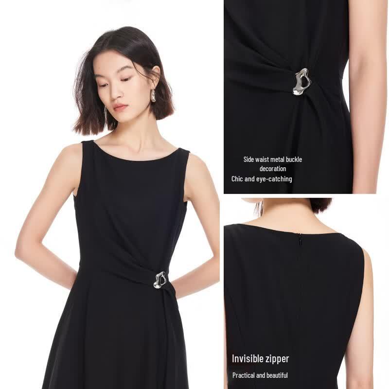 VEROMODA Metal Buckle Sleeveless A-Line Irregular Dress