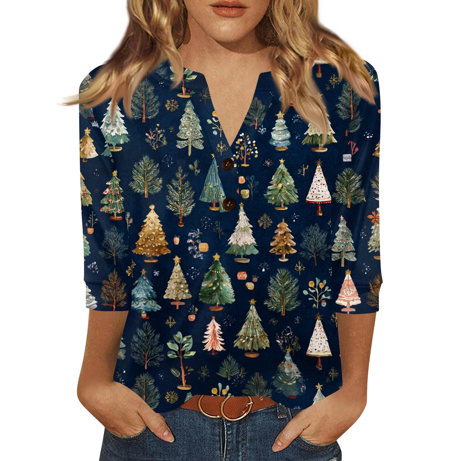 

Жен. Футболка С принтом Пуговицы Рукав 3/4 Повседневные Выходные Мода Классический Классический V-образный вырез Обычный Верх M