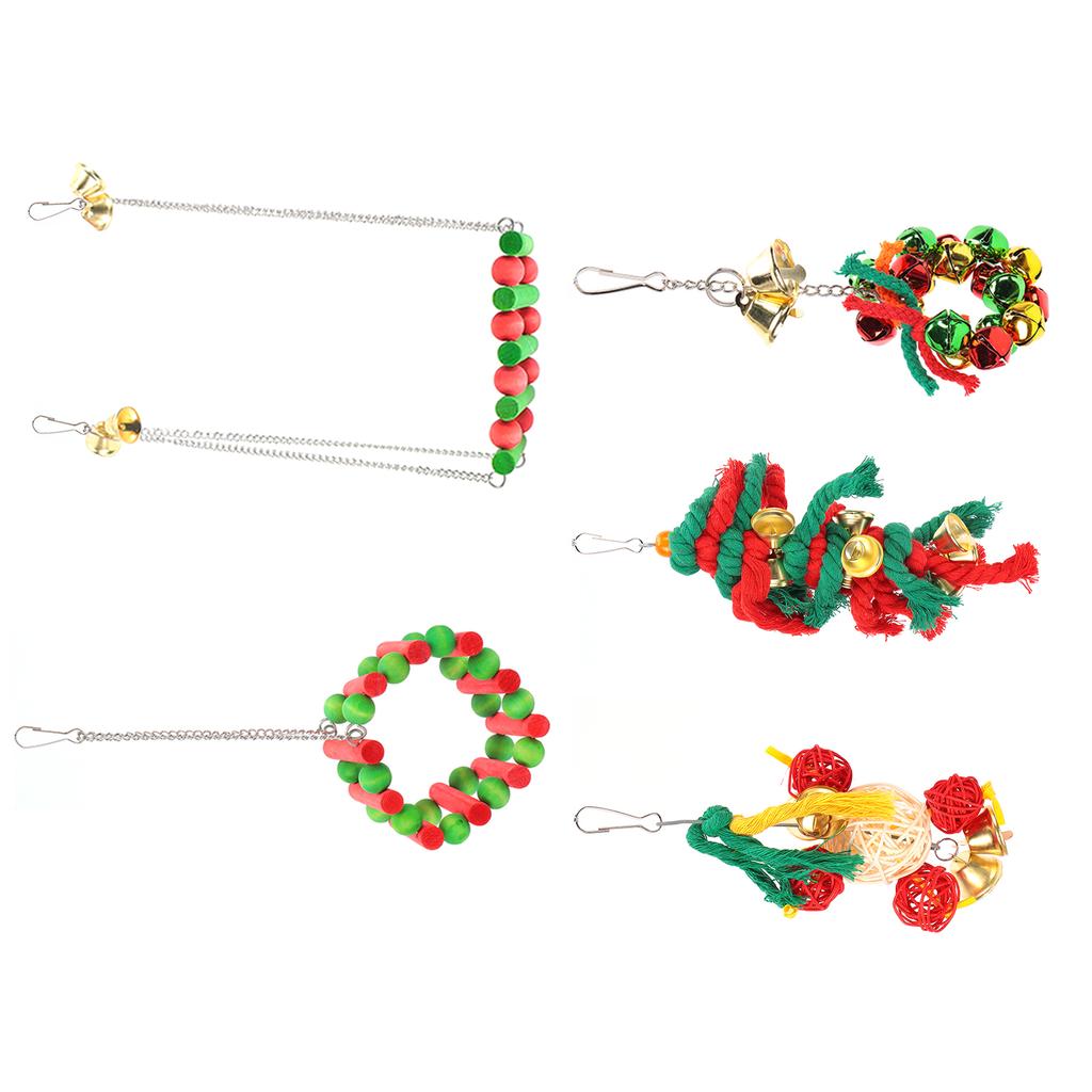 5 Pcs Parakeet Toy Christmas Day Decoration Chewing Toy Swing Stand for Pet BirdsChristmas 5 Pcs
