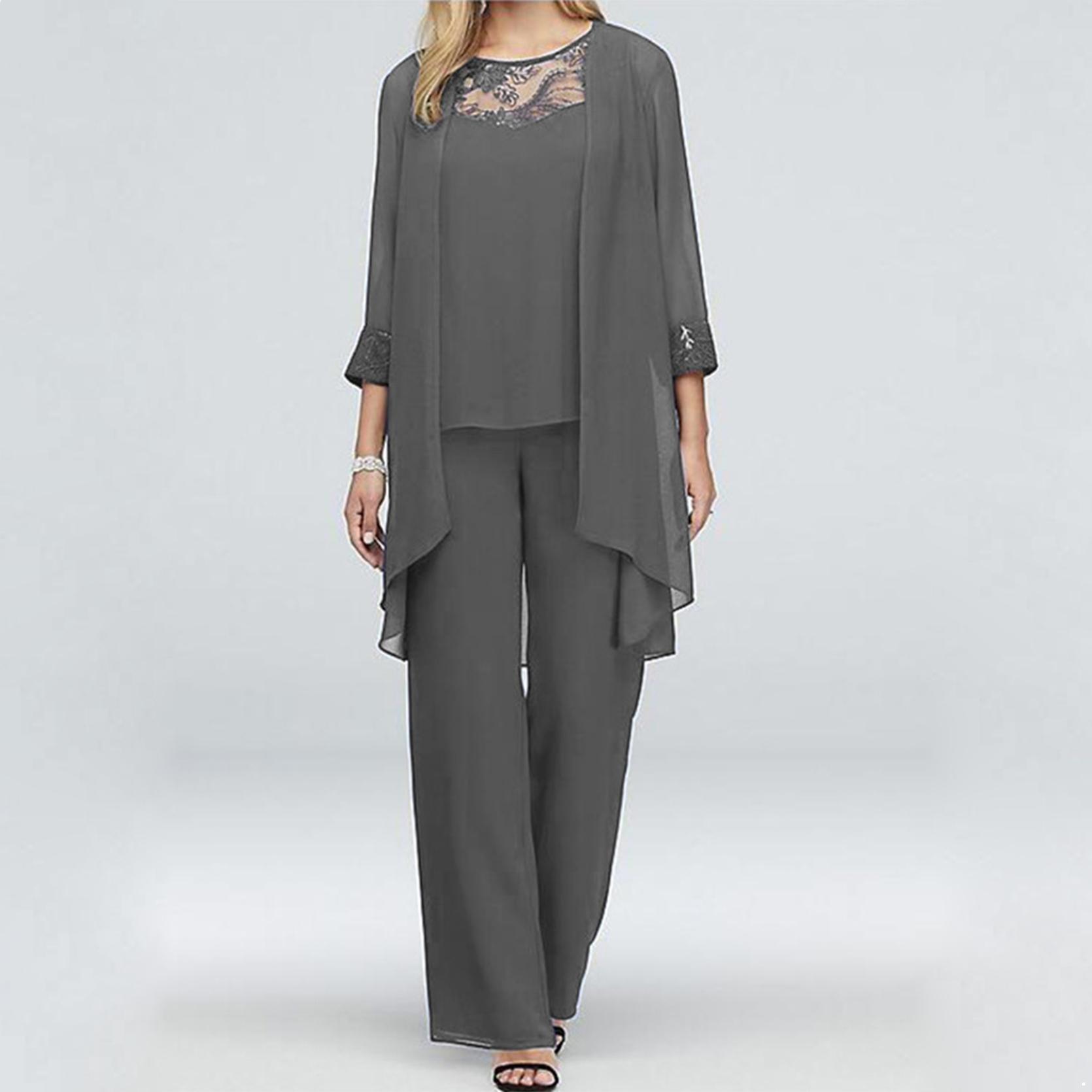 

Брючные костюмы для матери невесты, 3 шт., женский свадебный комплект, шифоновое вечернее платье, большие размеры 4XL серый