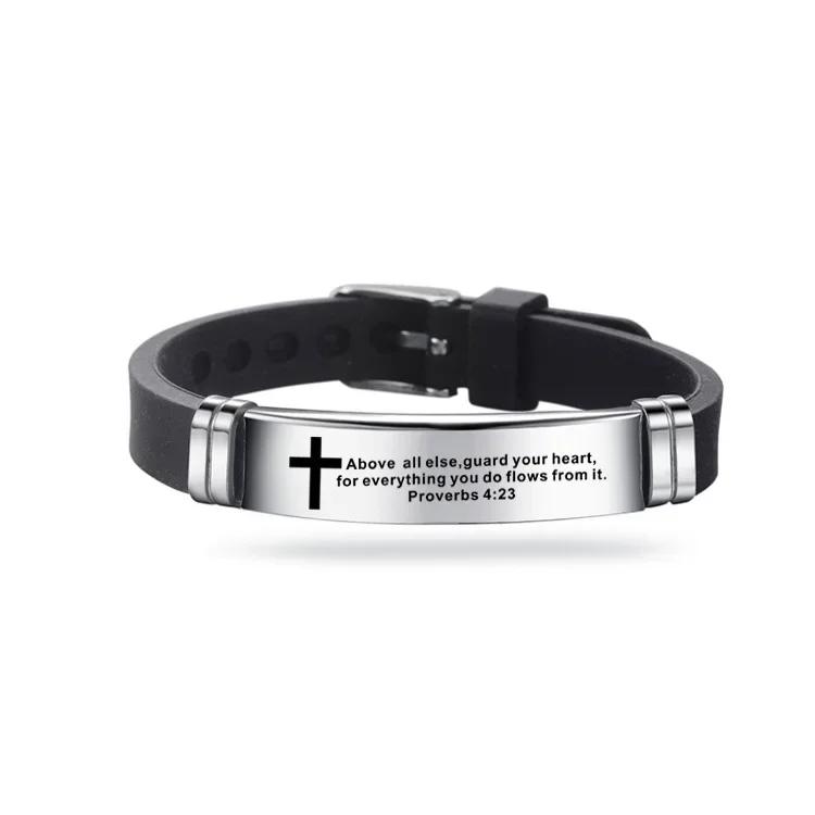Cross Bible Christian Men Bracelet Adjustable Length Silicone Bangles Wristband Scripture Love Never Fails Male Jewelry
