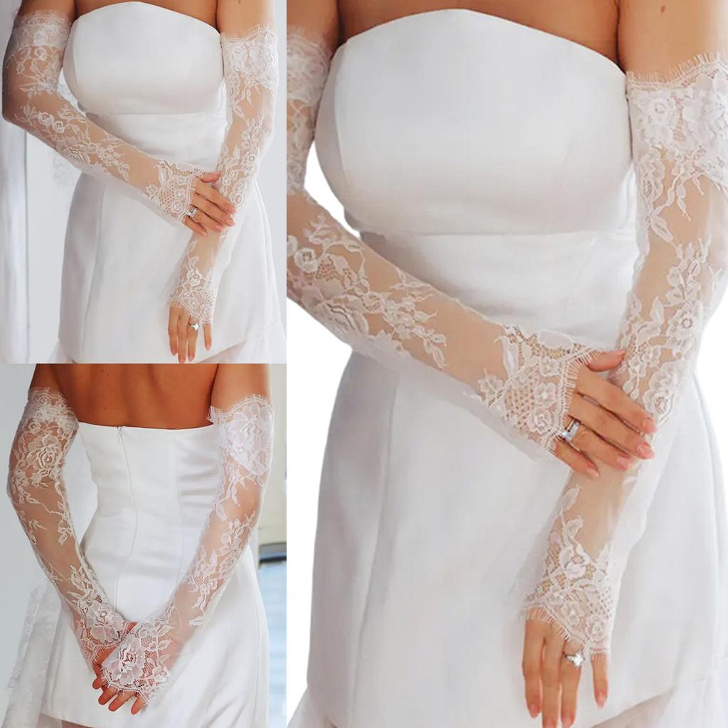 Seethrough Lace Arm Sleeves Sheer Gloves For Bride Wedding Gowns And Formal Occasion Lace Flower Gloves for Banquets