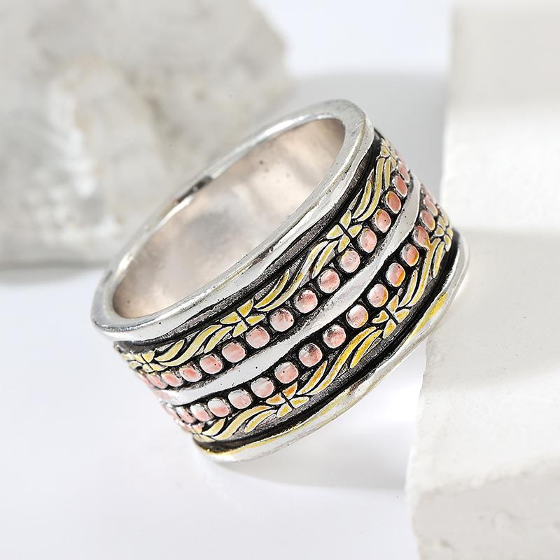Vintage Classic Three Tone Design Wide Silvery Ring for Women Men Fashion Simple Style Festival Anniversary Jewelry Accessories