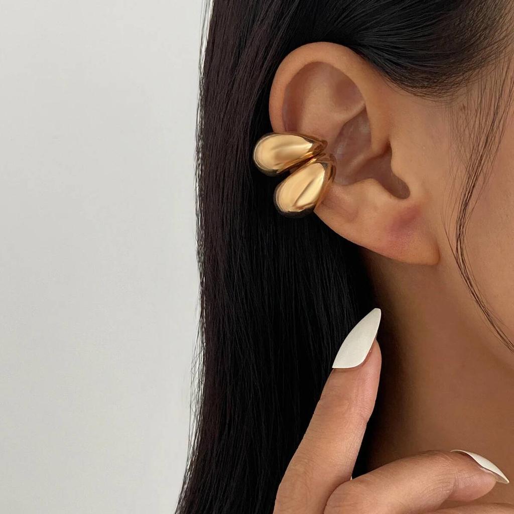 KunJoe 2 Pcs Fashion Large Non Piercing Circle Ear Cuffs Earrings for Women Mixed Thick C-Shaped Light Ear Clip Jewelry