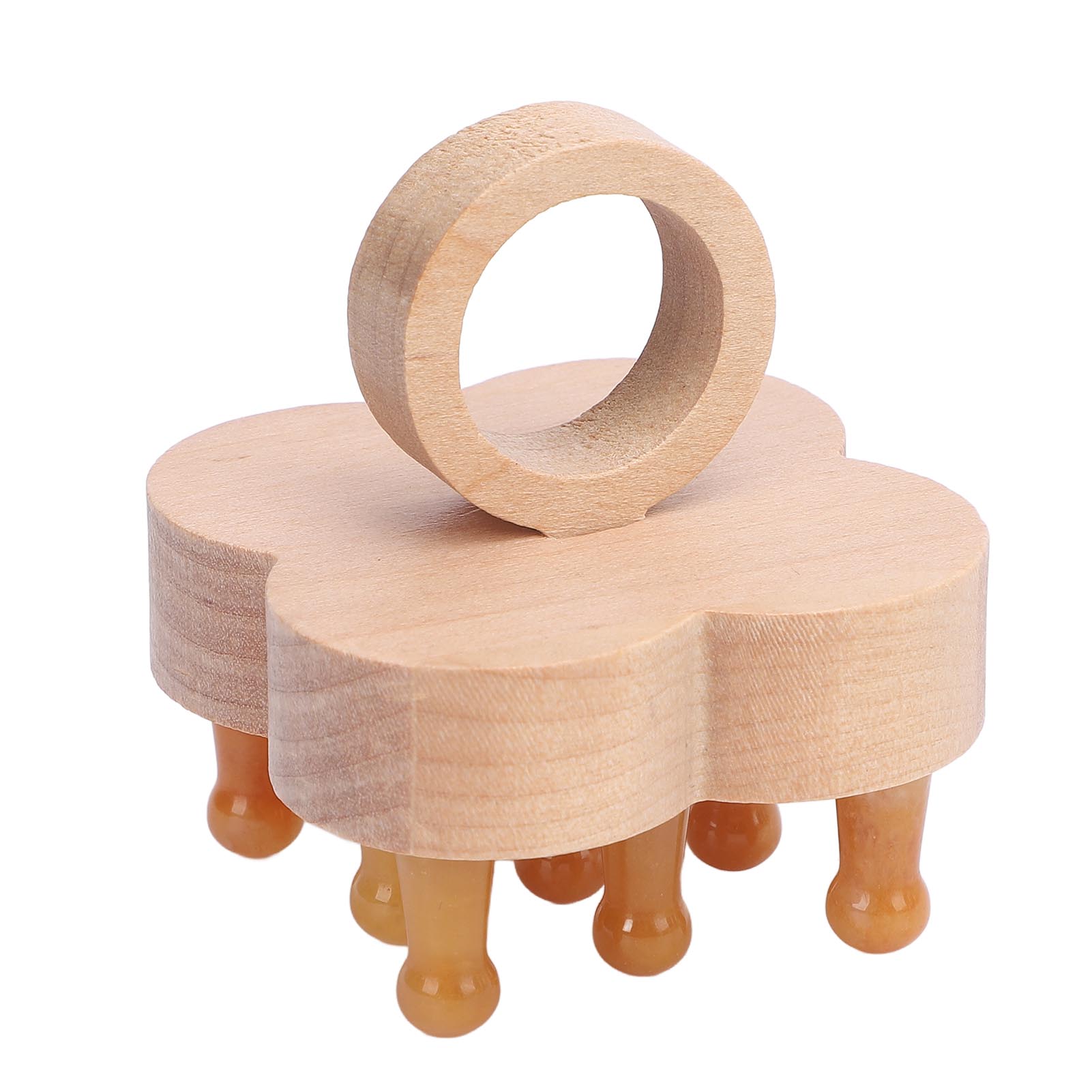 

Scalp Massager Wooden Stone Polished Teeth Scalp Massage Tool Ergonomic Portable Four Leaf Shape Comb
