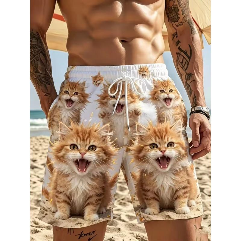 Summer Men's 3D Printed Beach Shorts Fashion Versatile Trend Breathable Casual Vacation Style