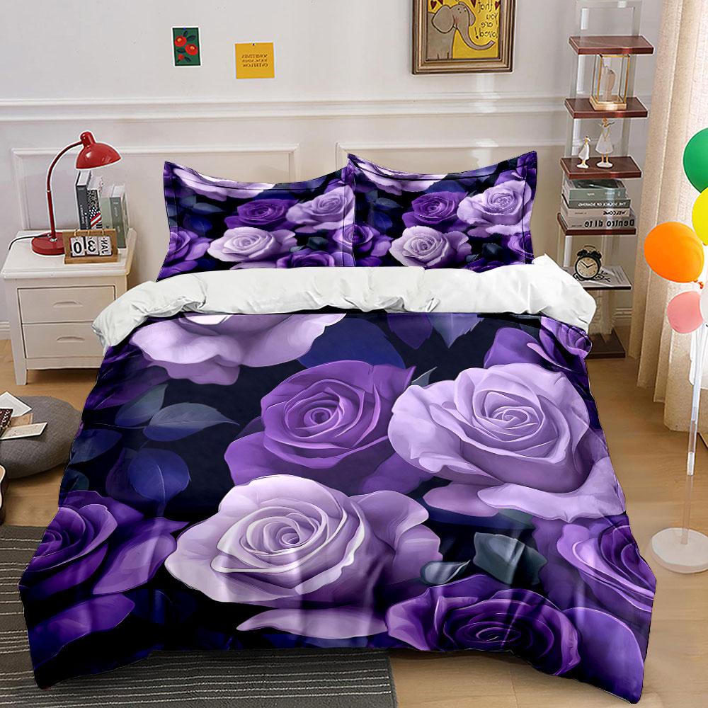 Elegant Purple Rose Gift Set Exquisite Three-Piece Bedding Set Gift For Kids And Adults
