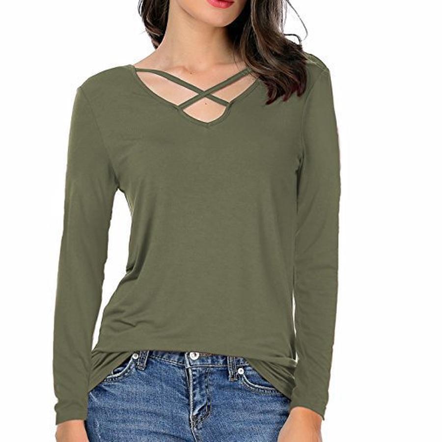 

Long Sleeve Women s T-Shirt Autumn Winter New European Style Base Layer Top Women s Clothing Urban Casual Open Back M зелений