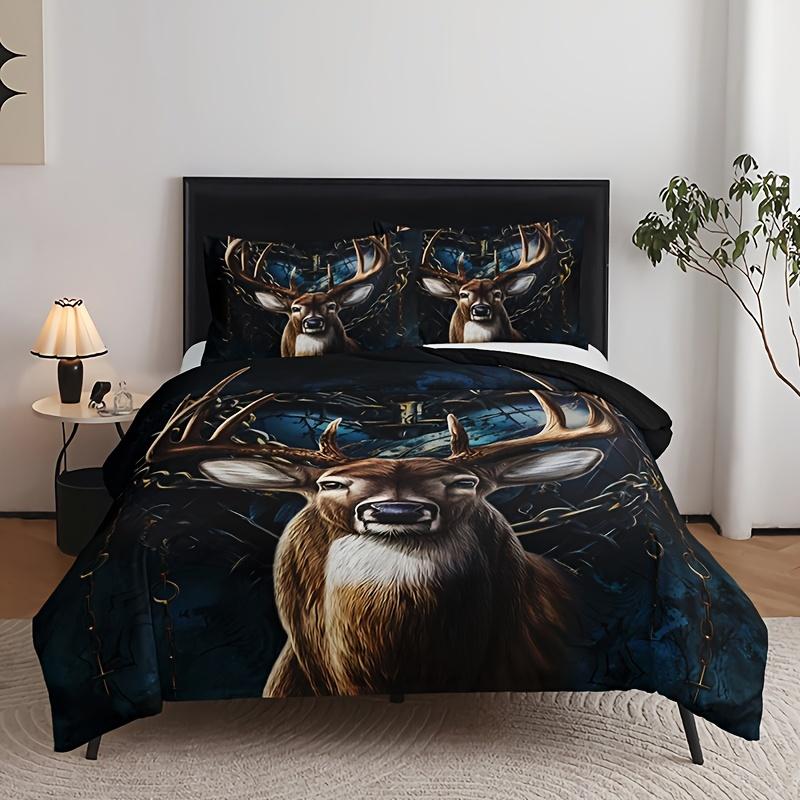 3pcs Duvet Cover Set Fashion Vintage Elk Print Bedding Set, Soft Comfortable Duvet Cover, For Bedroom, Guest Room