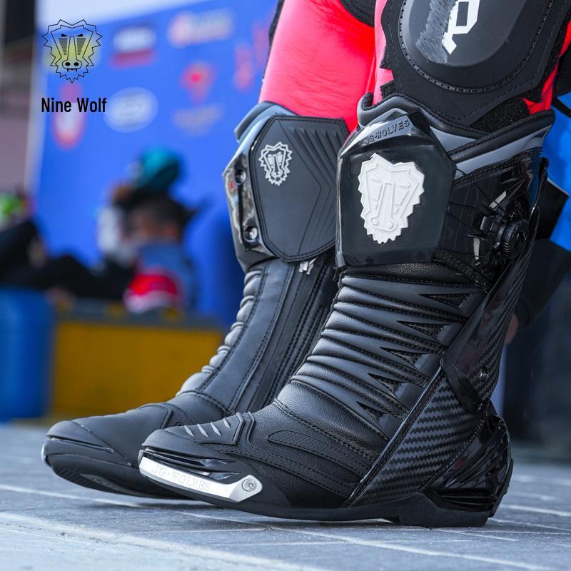 Nine-core Wolf Motorcycle Shock-Absorbing Anti-Fall Off-Road Long Boots for Kids, Wear-Resistant Track Riding Shoes for All Seasons.