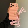 Fashion Down Jacket Lanyard Crossbody Case for iPhone 17 16 15 Pro Max 14 Plus 13 12 11 Air X Xr Xs Long Strap Solid Color Cover