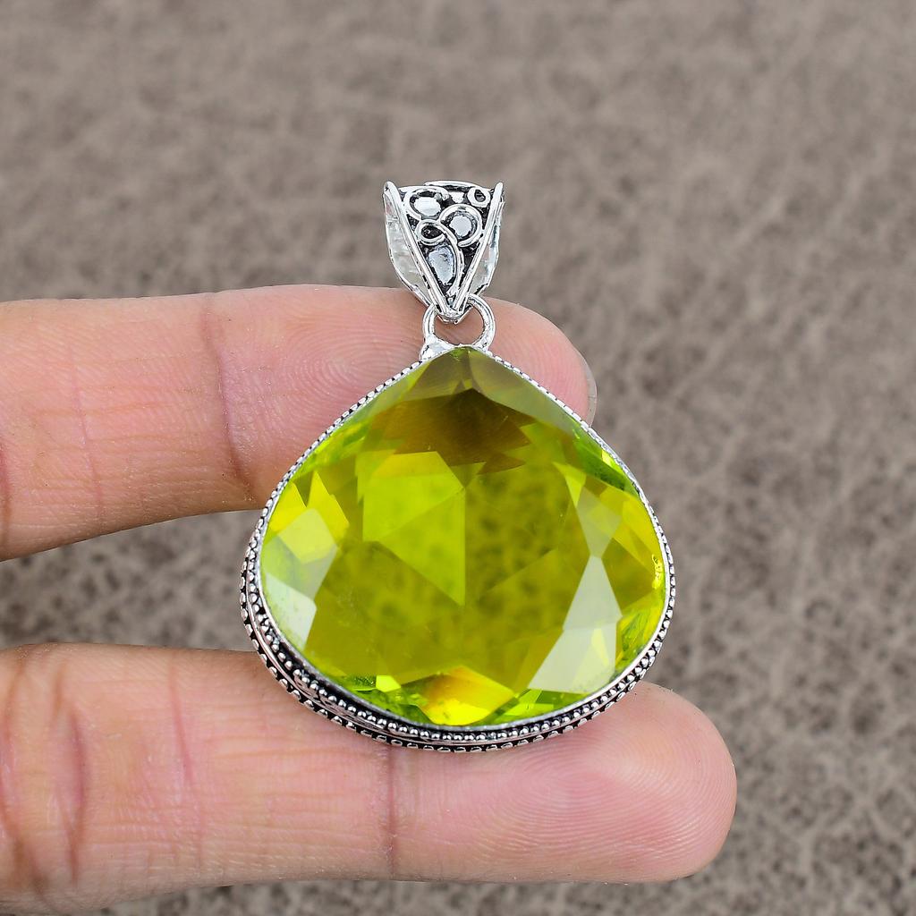 Peridot Gemstone Handmade 925 Sterling Silver Jewelry Pendant 1.89" KKG-34