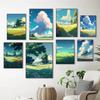Vintage Japan Feld Natur Landschaft Poster Leinwand Malerei Gras Wolke Bäume Anime Wand Kunst für moderne Wohnzimmer Home Decor