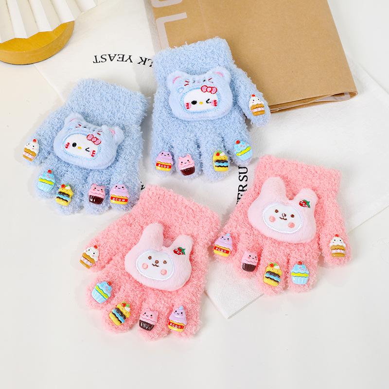 2025 New Children's Gloves To Keep Warm In Autumn and Winter, Girls and Boys with Separate Fingers and Plush Cute Baby Plush Five-finger Cover