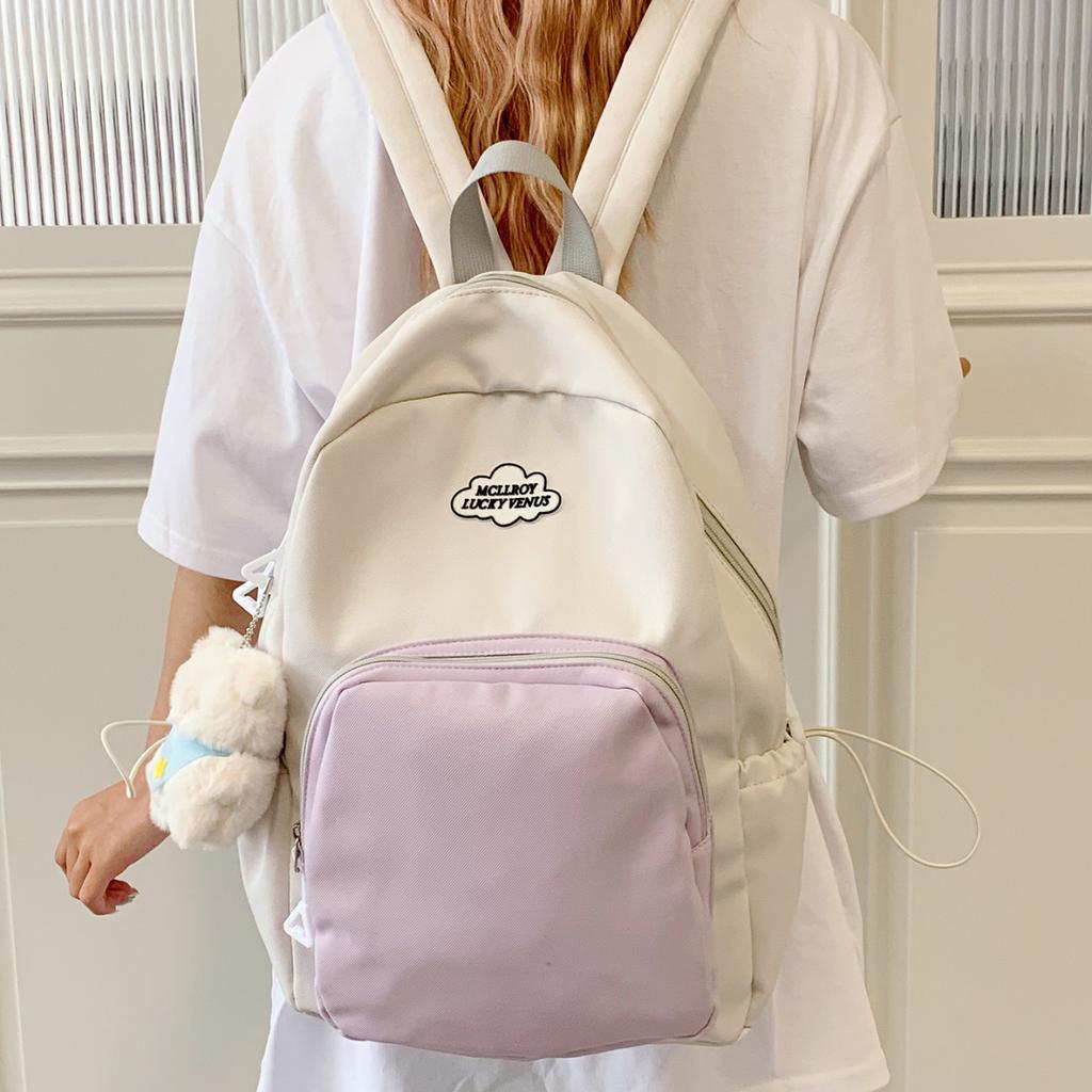 Schoolbag Japanese ins style schoolbag girl backpack high value solid color simple contrasting color casual college student class backpack