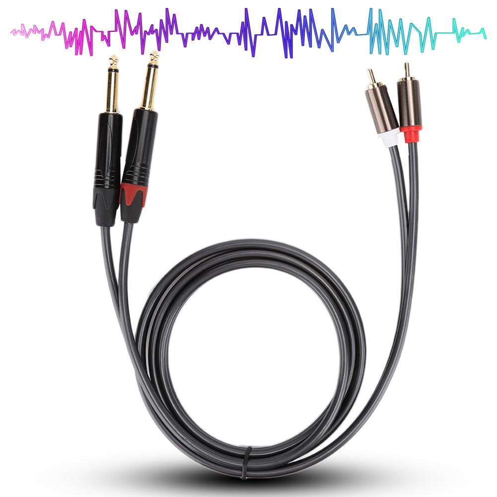 1.5M Gold Plated Plug Aluminum Alloy Housing Dual RCA To Dual 6.35 Mono Audio Cable