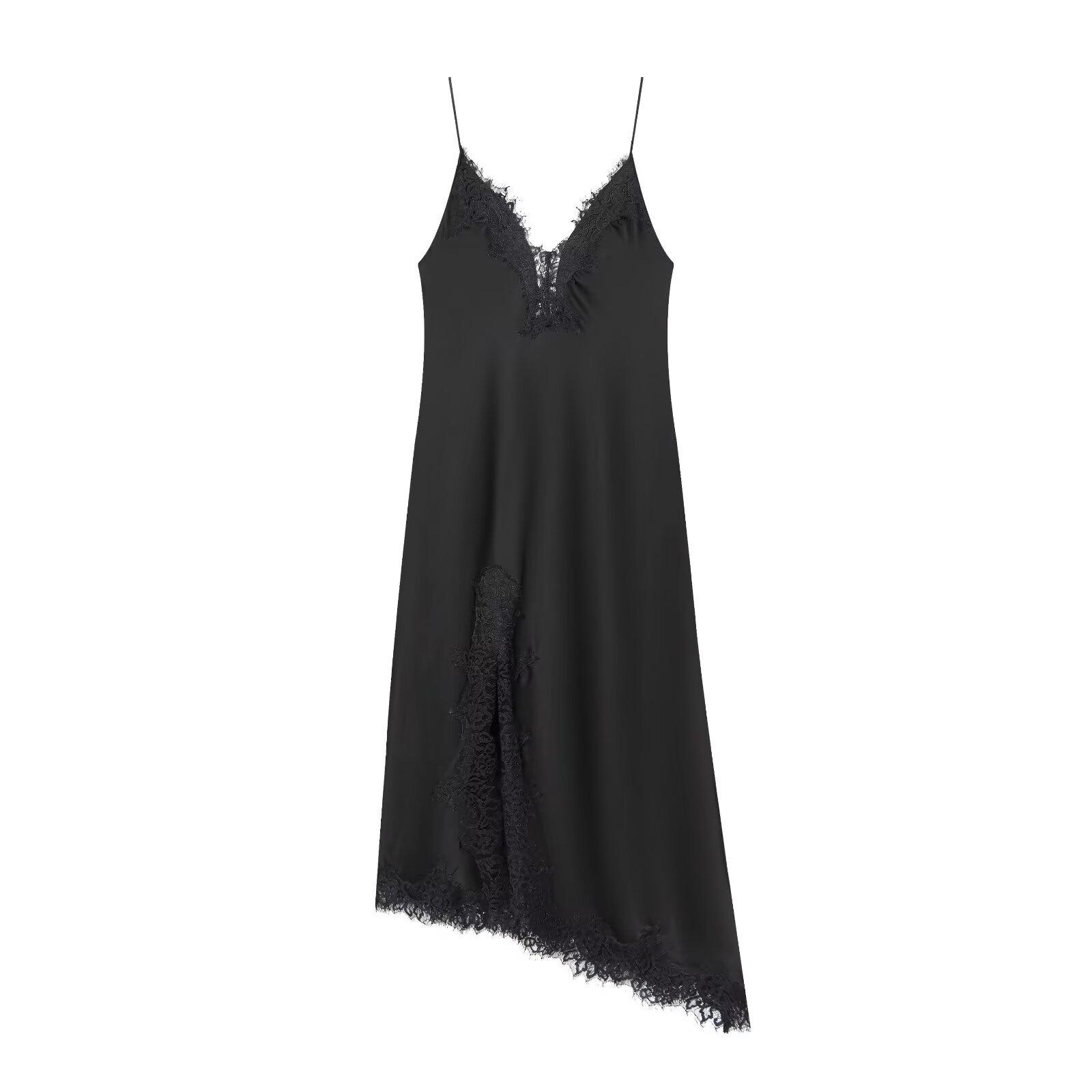 European Style French Women s Versatile Lace Silk Satin Dress XS