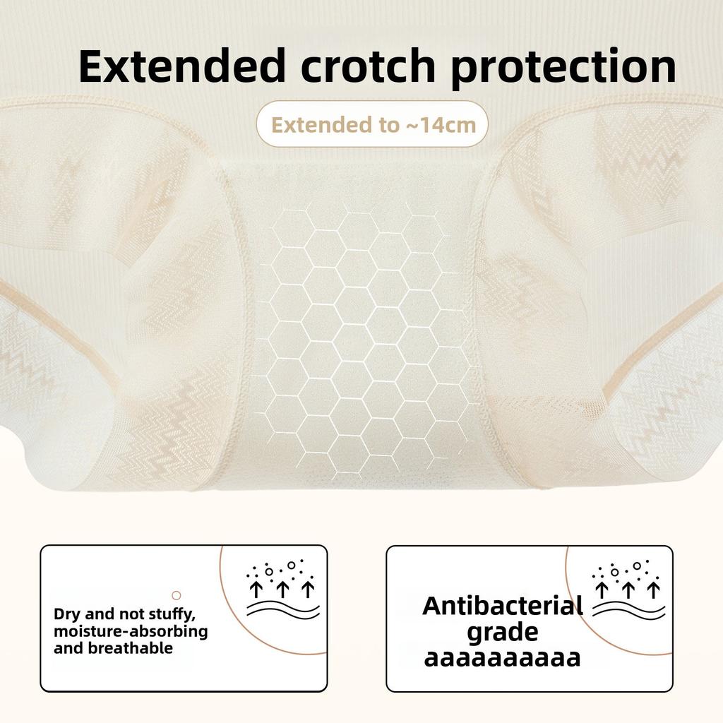 Women's Spring and Summer Thin 10A Antibacterial Crotch Free Crotch High Waist Full Hip Briefs