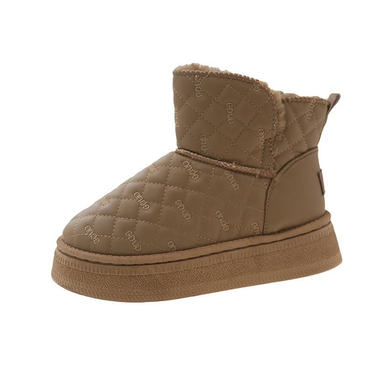 

Водонепроницаемые и нескользящие зимние сапоги на толстой подошве с интегрированным мехом, женские, зима 2025, новые бархатные утолщенные хлопковые туфли-хлебцы, короткие сапоги 40 хаки