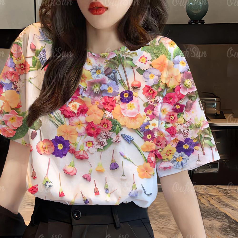 3D printed women's T-shirt, Korean style short sleeved shirt, fashionable, casual and versatile
