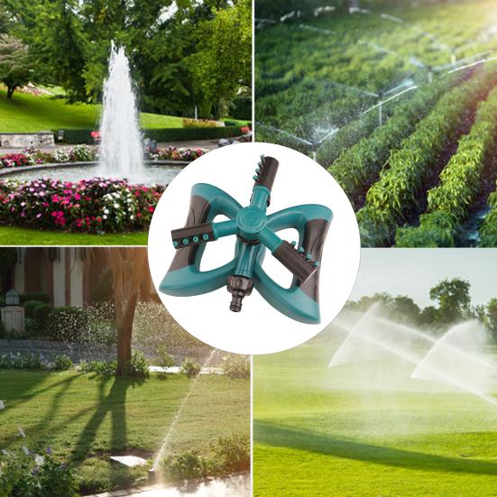 Lawn Sprinkler Leakproof 3 Arm Design 360-Degree Rotatable Irrigation System Universal Simple Installation Adjustable Water Sprinkler