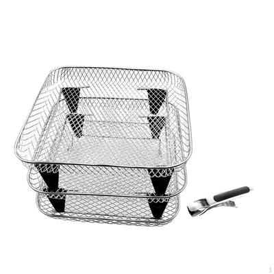 Square Air Fryer Rack Stackable Dehydrator Sturdy Easy Clean Lightweight Three Layer