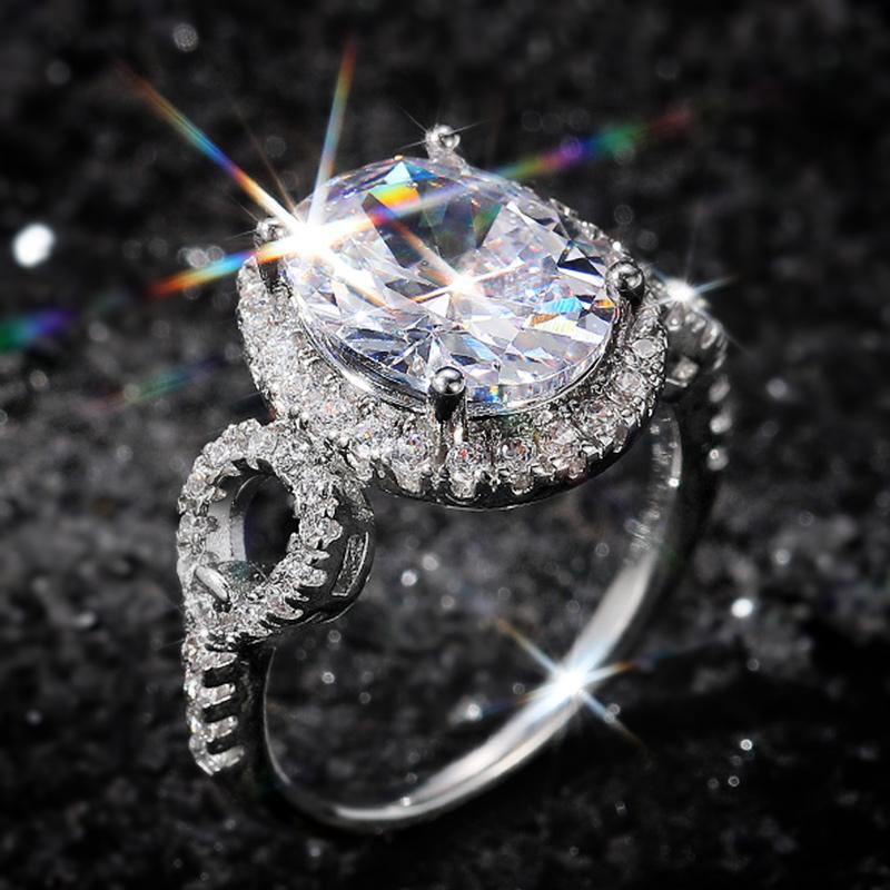 New AAA White Cubic Zirconia Engagement Rings for Women Dazzling High-quality Silver Plated Trendy Wedding Band Eternity Ring
