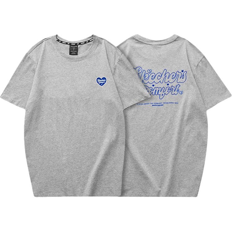 Skechers Comfortable Versatile Breathable Short Sleeve T-Shirt Unisex Tops Light-Gray FHL223U050-004F